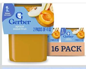 lot 2230 image: Gerber Stage 2 Baby Food, Apricot Mixed Fruit Puree Tub, No Artificial Colors or Flavors, Baby Puree, 16-Pack