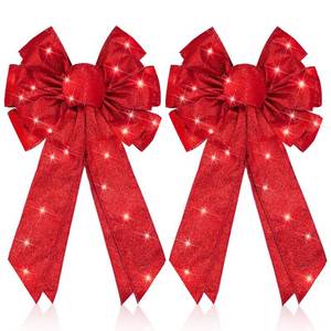lot 2258 image: Giegxin 2 Pcs Large Red Lighted Christmas Bows with Lights for Wreath and Tree Topper, 18x F10 Inch Pre Lit Red Wreath Bow Light up for Christmas Decorations for Front Door Windows Outdoor Indoor