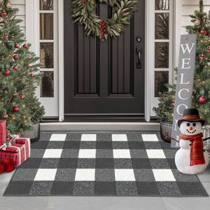 lot 2262 image: FONEYI Buffalo Plaid Outdoor Rug, 20x32 Checkered Front Door Mat, Non Slip Absorbent Entryway Rug Doormat Indoor, Washable Outdoor Rugs for Layered Door Mats Front PorchFarmhouse Grey and White