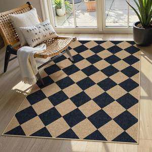 lot 2265 image: Lahome Checkered Easy Jute 3x5 Outdoor Patio Rug, Washable Rugs for Entryway Diamond Indoor Outdoor Living Room Carpet, Farmhouse Neutral Non Slip Black Door Carpet for Backyard Bedroom