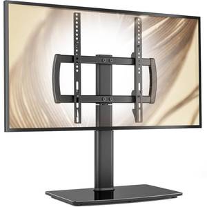 lot 2272 image: Universal SwivelTable Top TV Stand 27 to 60 inch TVs 80 Degree Swivel, 4 Level Height Adjustable, Heavy Duty Tempered Glass Base, Holds up to 99lbs Screens, HT04B-001