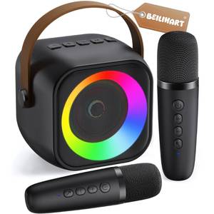lot 2283 image: Mini Karaoke Machine, Portable Bluetooth Karaoke Speaker with 2 Wireless Microphones and Party Lights for Kids and Adults, Birthday Gifts for Girls Boys Family Home Party