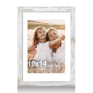 lot 2300 image: Hongkee 10x14 Picture Frame with Real Glass - 8x12 Wooden Frame with Mat, Horizontal and Vertical Display for Wall or Tabletop (Distressed White, 1 Pack)
