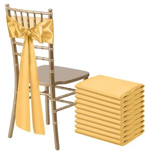 lot 2318 image: Bouiexye 10 PCS Gold Satin Chair Sashes Bows Universal Chair Ribbon Ties Back Sash for Wedding Party Reception Events Banquets Hotel Event Chair Cover Decoration (7x108 inch)