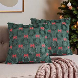 lot 2320 image: SKXKJian Christmas Wreath Throw Pillow Covers 18x18 inch Set of 2 Soft Faux Fur Pillow Covers for Autumn Decor Plush Farmhouse Pillow Cases