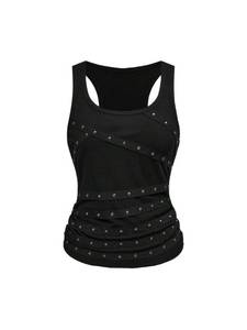 lot 2321 image: SOLY HUX Womens Punk Studded Ruched Tank Top Scoop Neck Sleeveless Fitted Grunge Tops Streetwear Solid Black X-Large