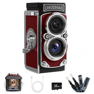 lot 2326 image: CHUZHAO Mini Retro Digital Camera - Vintage TLR Style Point and Shoot Auto Focus Vlogging Camera, Compact & Portable, Ideal for Beginners, Teens, Adults Red