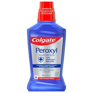 lot 2335 image: Colgate Peroxyl Antiseptic Mouthwash and Mouth Sore Rinse, 1.5% Hydrogen Peroxide, Mild Mint - 500ml, 16.9 Fluid Ounces