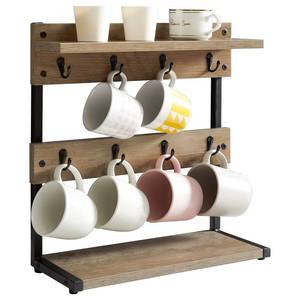 lot 2340 image: IBUYKE Rustic Coffee Mug Holder Stand, 2 Tier Countertop Mug Tree Holder Rack with Storage Base, Vintage Mug Holders for Kitchen, Holds 8 Mugs, Beige UTBJ002Y
