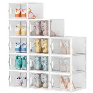 lot 2343 image: Shoe Storage, 12 Pack X-Large Shoe Organizer for Closet, Shoe Boxes Clear Plastic Stackable Shoe Storage Boxes for Size 13