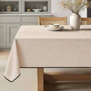 lot 2346 image: MIULEE Ivory-Black Linen Polyester Tablecloth 60x104 Inch Spring Rectangle Table Cloth Waterproof,Stain Resistant for Dining Party Wedding