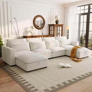 Harper & Bright Designs 131.9 in. Linen Blend U-shaped Modular Sectional Sofa in Beige with 2-Storage Ottomans - Retail: $1,134