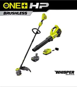 RYOBIONE+ HP 18V Brushless Cordless Battery 15 in. String Trimmer & 510 CFM Leaf Blower Combo Kit w/4.0 Ah Battery & Charger - Retail: $299
