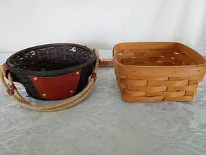 lot 73 image: Longaberger Handwoven Square Basket and round basket