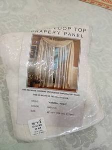 lot 100 image: Natural Voile Sheer Loop Top Curtain Panel