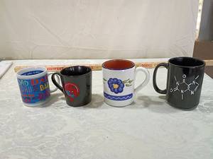 lot 109 image: Decorative Coffee Mug Collection - Spider-Man, Dad Theme, Floral & Chemistry