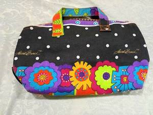 lot 111 image: Laurel Burch Black Polka Dot Floral Handbag