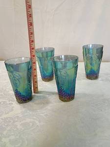 lot 117 image: Iridescent Blue Grape Pattern Drinking Glasses - Set of 4