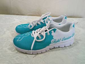 lot 156 image: Fight Ovarian Cancer Athletic Shoes Teal White