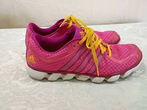 lot 157 image: Adidas Pink Athletic Running Shoes with Yellow Laces