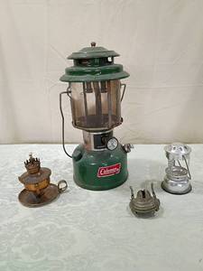 lot 161 image: Coleman 220J Lantern with Small Oil Lamps Collection