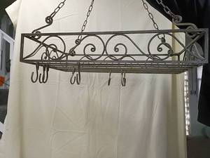 lot 179 image: Decorative Iron Pot Rack with Scrollwork