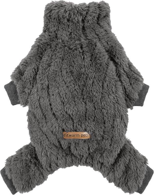 lot 291407 image: Fitwarm Turtleneck Fleece Dog Sweater Pajamas, Warm Winter Dog Clothes for Small Dogs Boy Girl, Fuzzy Pet Onesie with Feet, Dark Grey, XS