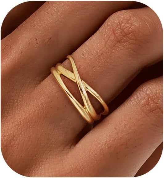 lot 291411 image: Ewrkbr Gold Rings for Women,Dainty 14k Gold Plated Stackable Ring for Women Non Tarnish Cute Trendy Chunky Ring Fashion Simple Statement Rings Jewelry for Women,Size 6 7 8 9 10