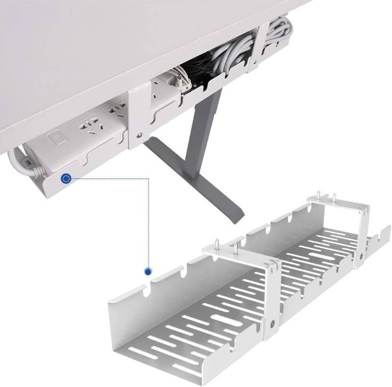 lot 211166 image: FLEXISPOT Under Desk Cable Management Tray, Metal Raceway Wires Cable Tidy Organizer Office and Home Cable Tray Use for Standing Desk (White)