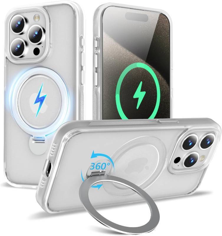 lot 211188 image: 2025 Upgraded 360 Rotatable Magnetic Ring Stand for iPhone 15 Pro Case 6.1,Military Drop Protection,Compatible with MagSafe,Matte Translucent Phone Case for iPhone 15 Pro,Frosted White