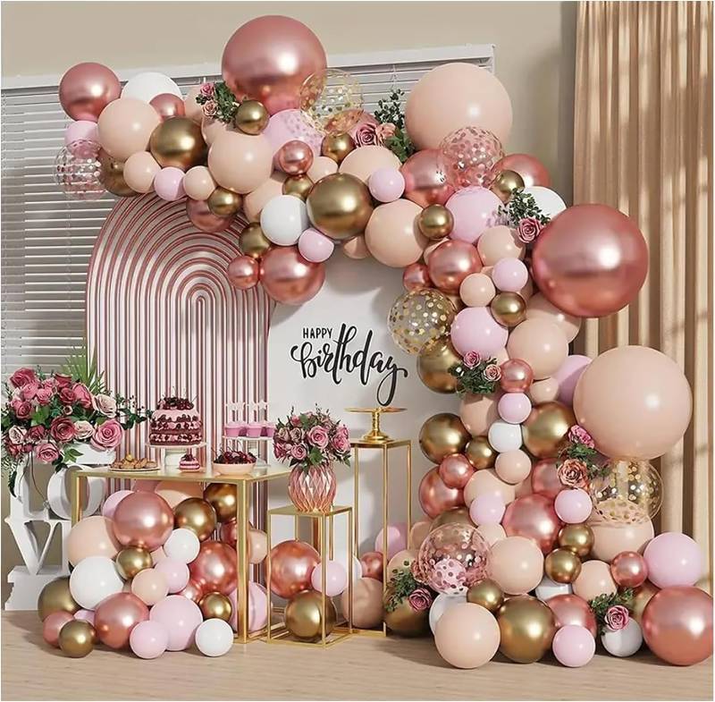 lot 411074 image: Rose Gold Balloon Garland Kit, Nude Pastel Pink Metallic Gold Matte White Balloons Gold and Rose Gold Confetti Balloons for Wedding Bridal Shower New Year Party Girl Birthday Decorations