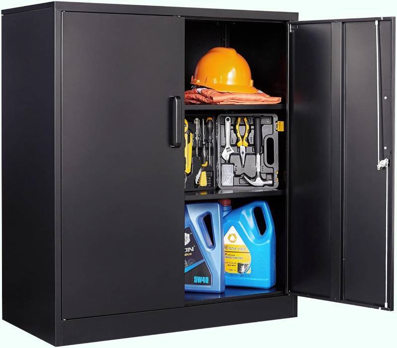lot 101272 image: SISESOL 36 inch Metal Storage Cabinet with Doors and Shelves,Small Garage Storage Cabinet with Lock,Black Metal Cabinets with Locking Doors for Home,Office,Short Garage Cabinets