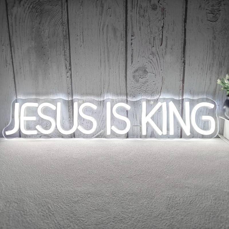 lot 101295 image: Jesus Is King Neon Sign Jesus Led Sign Dimmable Christ Is King Neon Light Sign Easter Lights God Light Up Sign for Christian Wall Decor Easter Christmas Gifts