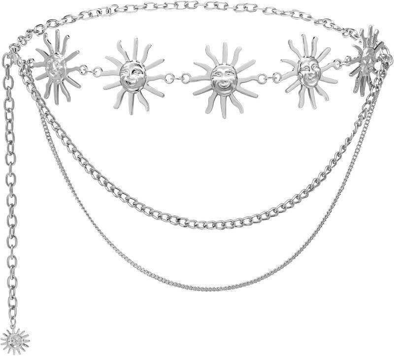 lot 221226 image: Chain Belt for Women Girls Sun Moon Western Metal Waist Chain, Adjustable Metal Chain Belts for Dresses Jeans Trousers