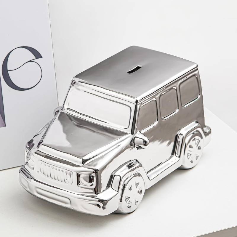 lot 361081 image: Yundu Silver Ceramics Car Model Piggy Bank Boalord, Piggy Bank for Kids, Coin Bank, Money Bank for Boys and Girls, Fun Home Decoration, for Birthday Christmas