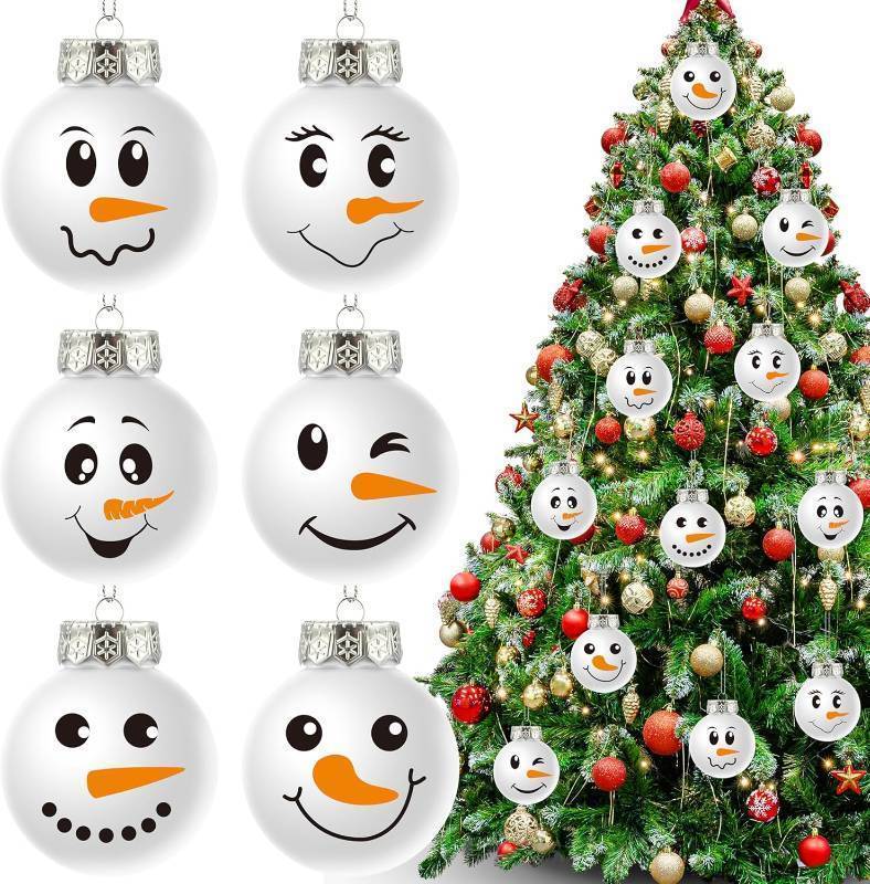 lot 441746 image: 12pcs Snowman Face Christmas Ball Ornaments for Tree, Plastic Snowman Ornaments Christmas Tree Decorations Hanging Ball Pendants for Holiday Home Party Decors