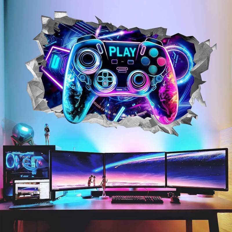 lot 330886 image: wondever 3D Game Wall Stickers Gamer Controller Gaming Peel and Stick Wall Art Decals for Teenagers Boy Bedroom Playroom