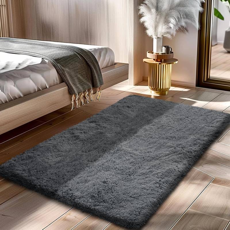 lot 351385 image: Fluffy Rug Shaggy Area Rug, Dark Grey 2x4 Area Rugs for Bedroom, Small Bedside Rug, Soft Fluffy Shaggy Entryway Throw Rugs for Living Room Bedroom Kids Room Home Decor