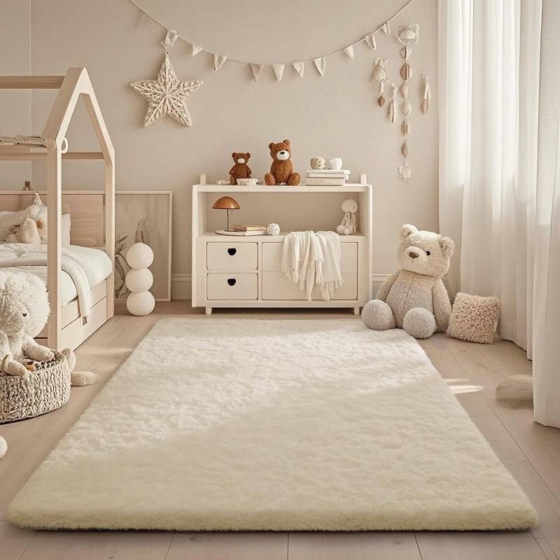 lot 451789 image: Ophanie Area Rugs for Bedroom, Christmas Upgrade Non-Slip Ivory Fluffy Soft Shag Living Room Carpet, Indoor Floor Fuzzy Shaggy Living Room Plush Nursery Rug for Kids Home Dorm Decor Aesthetic