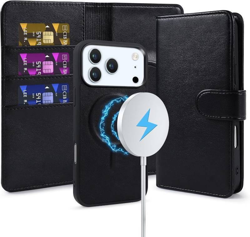 lot 191554 image: arryshell for iPhone 15 Pro Max Detachable Wallet Case Magnetic Cover Compatible with Magsafe RFID Blocking Card Slots Holder Kickstand PU Leather Folio Protective Case for Men Women Black