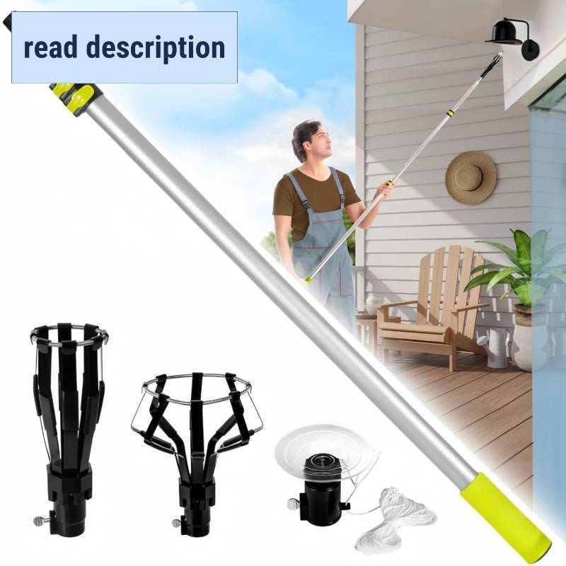 lot 391487 image: Ziopetru 10 FT Light Bulb Changer for High Ceilings, 3.6 to 10 FT Aluminum Telescopic Bulb Changer with Baskets and Suction Cup, Light Bulb Removal Tool for Household