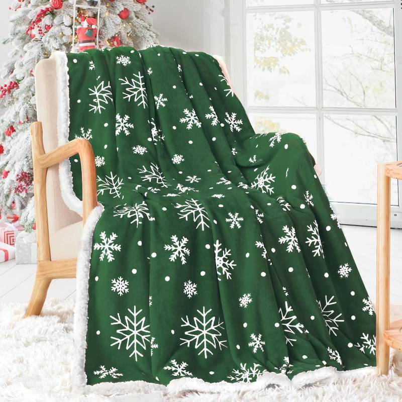 lot 391494 image: Touchat Christmas Throw Blanket, Sherpa Christmas Blankets, Fuzzy Fluffy Soft Cozy Blanket, Fleece Flannel Plush Microfiber Blanket for Couch Bed Sofa (50 X 60,Green Snowflake)