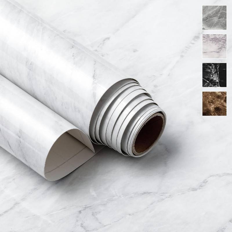 lot 491670 image: Very Berry Sticker Marble Contact Paper (White, 15.7 x 78, 1 Pack) Premium Peel and Stick Wallpaper for Countertop, Bathroom Vanities & Cabinets, Renter Friendly, Waterproof Vinyl