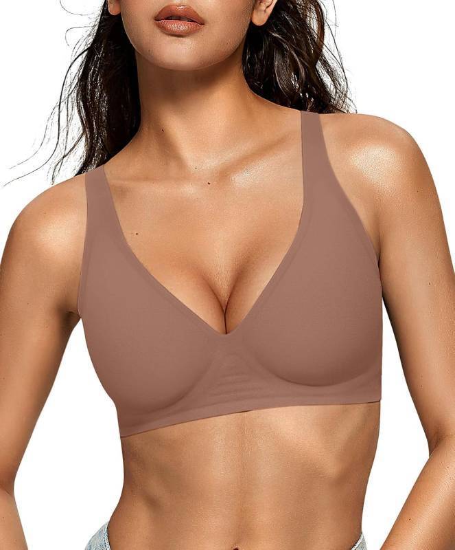 lot 491688 image: OEAK Womens Deep V Bras Wireless Comfortable Bra Supportive No Underwire Bras Tshirt Push Up Bralettes Plunge Seamless Bra
