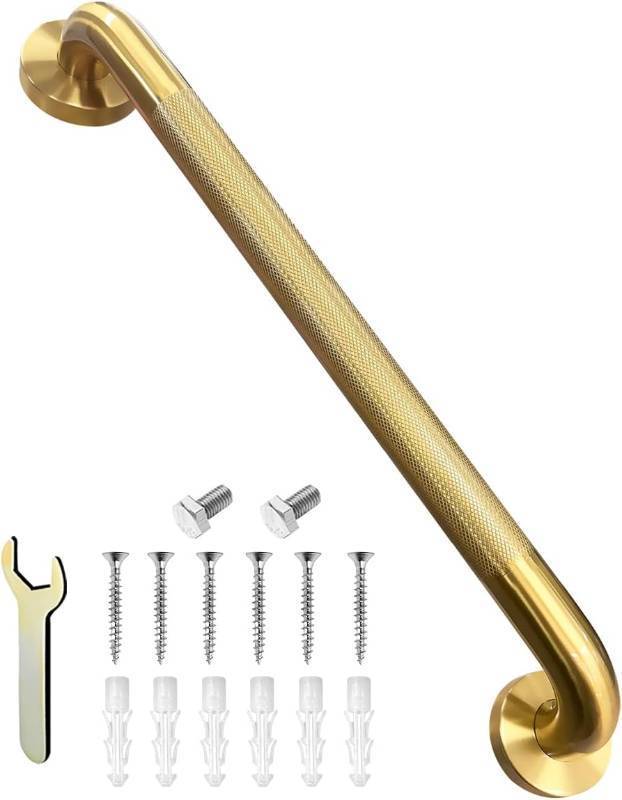 lot 101318 image: IJDD Shower Grab Bar for Bathroom, Anti-Slip Safety Grab Bar for Bathtub Toilet Staircase Stainless Steel Textured Grip Bath Handle Handrail for Elderly (Oil Bronze Gold, 24 L x 1-14 D)