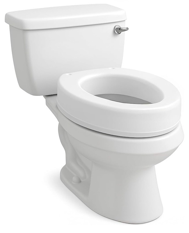 lot 201197 image: Carex Toilet Seat Riser, Elongated Raised Toilet Seat Adds 3.5 inches to Toilet Height, for Assistance Bending or Sitting, 300 Pound Weight Capacity Toilet Riser