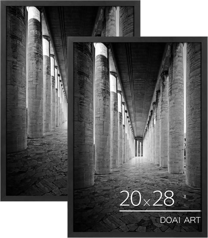 lot 401109 image: DOAI ART 20x28 Frame Black 2 Pack, 20x28 Picture Frame or 20x28 Frame with HD Plexiglass for Horizontal or Vertical Wall Mounting, 20x28 Picture Frame Durable Scratch-proof Safe and Artistic Large