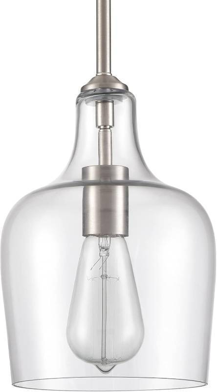 lot 401140 image: JEENKAE Modern Farmhouse Pendant Lighting for Kitchen Island Glass Pendant Light Brushed Nickel, 1-Light