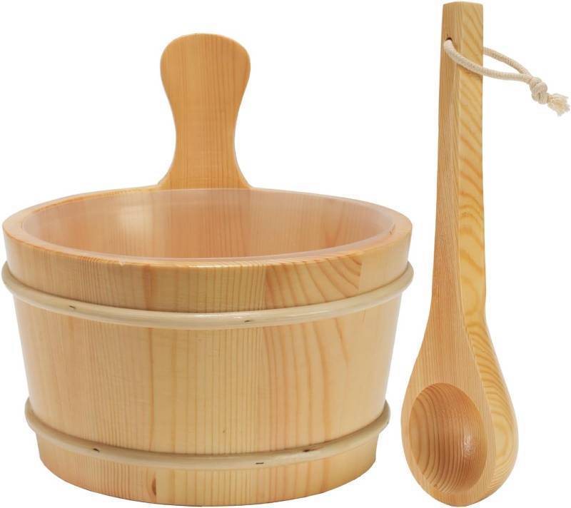 lot 241820 image: Sauna Bucket and Ladle Set, Wooden Sauna Bucket Sauna Accessories, LuxurySauna Wood Bucket Kit 1 Gallon (4 Liters) for Sauna Steam Room Indoor Outdoor