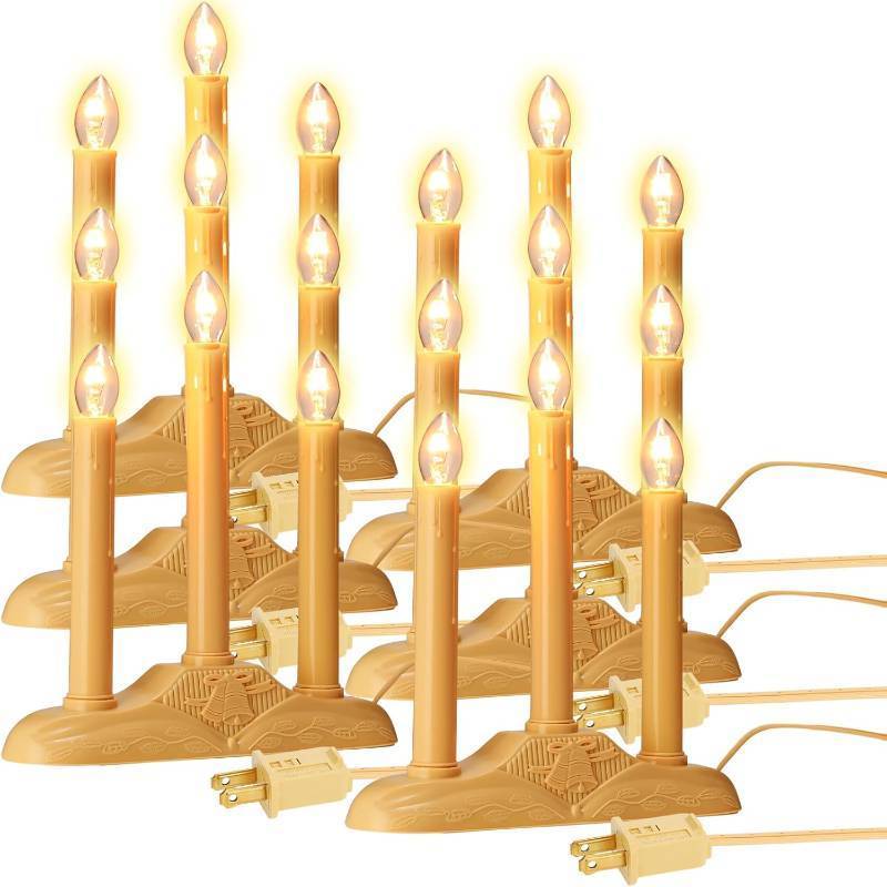 lot 341793 image: Uiifan 6 Pack 4 Pack 3 Light Electric Candle Candoliers Christmas Candle Shape Lamps with 3 C7 Clear Bulbs and 3 Ft Wire, 5 Watts Plug in Electric Window Candles for Xmas Supplies Decorations (Ivory)